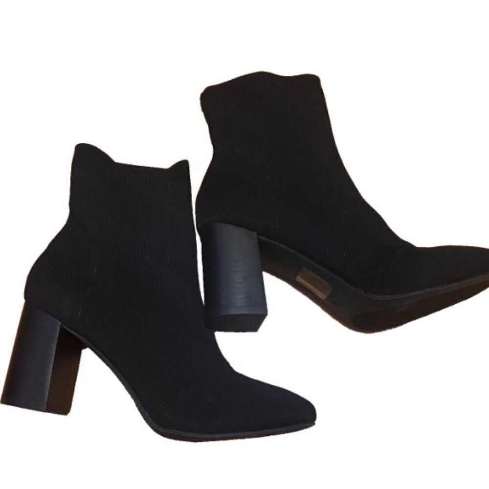 MIA Women's Black "Martin" Pointed Toe Block Heel Sock Booties - Size 10 NEW
